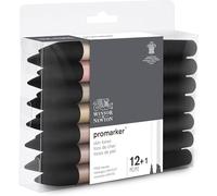 Winsor & Newton, Promarker, Skin Tones Set, Set of 12 + 1 Blender, Alcohol Based Dual Tip Marker