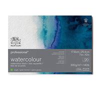 Winsor & Newton Watercolour Paper, 100% Cotton, Bright Natural White, 17,8 x 25,4cm-20 Blatt im Block, 300g/m²