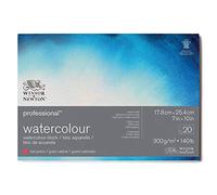 Winsor & Newton Watercolour Paper, 100% Cotton, Bright Natural White, 17,8 x 25,4cm-20 Blatt im Block, 300g/m²