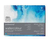 Winsor & Newton Watercolour Paper, 100% Cotton, Bright Natural White, 30,5 x 40,6cm-20 Blatt im Block, 300g/m²