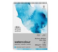 Winsor and Newton Watercolour Paper Pad, 30.5 x 40.6 cm, 12 Sheets, 300 g/m, Spiral Bound, Cold Pressed, Acid , Mixture of 25 Percent Cotton and Cellulose Fibres, Natural White