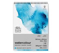 Winsor and Newton Watercolour Paper Pad, 30.5 x 40.6 cm, 12 Sheets, 300 g/m, Spiral Bound, Cold Pressed, Acid , Mixture of 25 Percent Cotton and Cellulose Fibres, Natural White