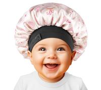 WINSTECK Baby Bonnet, Soft Silk Satin Bonnet for Girls Boys, Double Layer & Wide Elastic Band Sleeping Cap, Adjustable Night Hat for Toddler Child Natural Hair Curly Hair (Beige Heart)