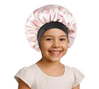 WINSTECK Kids Bonnet, Soft Silk Satin Bonnet for Girls Boys, Double Layer & Wide Elastic Band Kids Sleeping Cap, Adjustable Pink Night Hat for Child Natural Hair Curly Hair (Beige Heart)