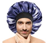 WINSTECK Silk Bonnets for Men Women, Satin Bonnet for Sleeping, Adjustable Hem & Double Layer, Large Sleep Bonnet for Curly Hair Braids Stay on All Night (OceanCamo)