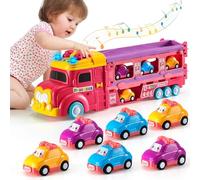 Winstico Pink Princess Race Track Transport Truck Toy for 3 Year Old Girls: 117CM Car Carrier with Lights & Music for 3-6 Year Old Kids