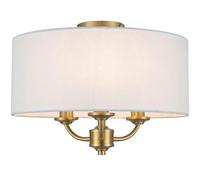Winston 3-Light Semi Flush Mount Ceiling Light lamp Shade, Classic Drum Light Shade in Faux Linen with Brass Base, Chandelier for Bedroom, Ceiling Lights Living Room, Hallway - E14 LED Compatible