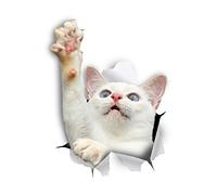 Winston & Bear 3D Cat Stickers - 2 Pack - White Reaching Cat Decals for Wall, Stickers for Bedroom - Fridge - Toilet - Room - Retail Packaged