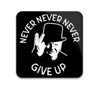 Winston Churchill Never Never Never Give Up Victory Sign Hand Salute Black Pack of 10 Square Stickers - 55mm x 55mm