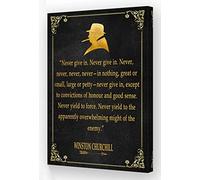 Winston Churchill Quotes Wall Art Speech Posters Framed Motivational Pictures Prints Never Give In Book Quotes Wall Decor Vintage Artwork (08x12in,Framed)