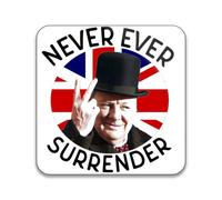 Winston Churchill Victory Sign Hand Salute Jack Flag Never Ever Surrender White Pack of 10 Square Stickers - 55mm x 55mm