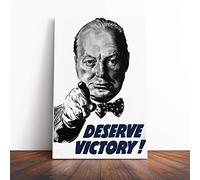 Winston Churchill War Poster Canvas Print | Gallery Wrapped 30mm Frame Wall Art | 20x14 inches | Ready to Hang | Modern Picture | Living Room Bedroom Lounge Office
