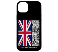 Winston Churchill We Shall Never Surrender Quote UK Flag Case for iPhone 14 Plus