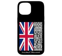 Winston Churchill We Shall Never Surrender Quote UK Flag Case for iPhone 15