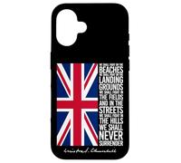 Winston Churchill We Shall Never Surrender Quote UK Flag Case for iPhone 16