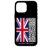 Winston Churchill We Shall Never Surrender Quote UK Flag Case for iPhone 16 Pro Max