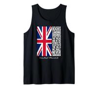 Winston Churchill We Shall Never Surrender Quote UK Flag Tank Top