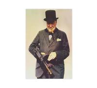 Winston Churchill With Tommy Gun in Color Canvas Art Poster And Wall Art Picture Print Modern Family Bedroom Decor Unframe 20x30inch(50x75cm)