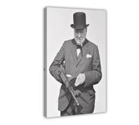 Winston Churchill with Tommy Machine Gun Premium Art Print Canvas Poster Wall Art Decor Print Picture Paintings for Living Room Bedroom Decoration 08x12inch(20x30cm)