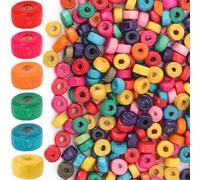 Winsyison 1000pcs Flat Wood Beads for Crafts, 3.5x6.5mm Large Hole Macrame Wooden Beads Charms, Colorful Wood Jewelry Accessories for DIY Bracelets Necklaces Keychain- Random Colors