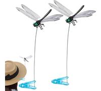 Winsyison 2pcs Cat Teaser Wand Dragonfly Clips, Interactive Pet Wand Toy for Cat Dog, Artificial 3D Simulation Dragonflies Hat Clip Fly Scare Devices for Outdoor Dog Walking Hiking Camping Picnicking