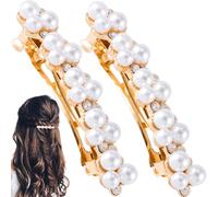 Winsyison 2pcs Pearl Rhinestone Snap Hair Clips for Women, Glitter Non-Slip Pearl Hairpins for Brides, Elegant Hair Barrettes Accessories for Thick Thin Fine Curly Straight Long Hairstyles- White