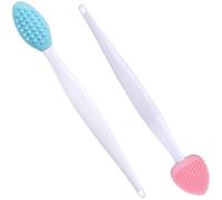 Winsyison 2pcs Silicone Lip Scrub Brush, Double-Sided Lip Exfoliator Brush for Dark Lips, Oval Heart Lip Scrubber Tool for Removing Dead Skin- Pink & Blue