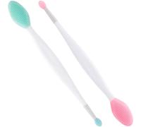 Winsyison 2pcs Silicone Lip Scrub Brush, Double-Sided Lip Exfoliator Brush for Dark Lips, Oval Lip Scrubber Tool for Removing Dead Skin- Pink & Green