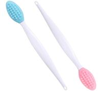 Winsyison 2pcs Silicone Lip Scrub Brush, Double-Sided Lip Exfoliator Brush for Dark Lips, Oval Lip Scrubber Tool for Removing Dead Skin- Pink & Blue