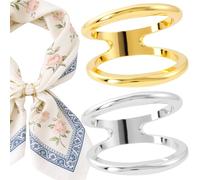 Winsyison 2pcs Silk Scarf Ring Clothes Pins, Metal Rhinestone Silk Scarves Shawl Clip, A Style Geometric Scarf Slide Buckle Brooches Clothing Accessories for Women- Gold & Silver