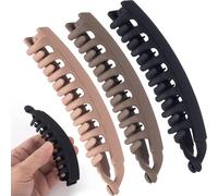 Winsyison 3pcs Banana Hair Clips, Non-Slip Large Hair Claws for Women, Classic Double Combs Hairpin Accessories for Thick Thin Fine Curly Straight Long Short Hairstyles- Black & Light Coffee & Coffee