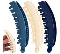 Winsyison 3pcs Banana Hair Clips, Non-Slip Large Hairstyle Claws for Women, Vintage 90 Style Double Combs Hairpin Accessories for Thin Curly Straight Long Hair- Dark Blue & Blue & White