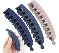 Winsyison 3pcs Banana Hair Clips, Non-Slip Large Hairstyle Claws for Women, Vintage 90s Double Combs Hairpin Accessories for Thick Thin Fine Curly Straight Long Hair- Dark Blue & Blue & Skin Color