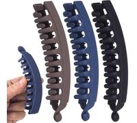 Winsyison 3pcs Banana Hair Clips, Non-Slip Large Hairstyle Claws for Women, Vintage 90s Double Combs Hairpin Accessories for Thick Thin Fine Curly Straight Long Hair- Dark Blue & Dark Coffe & Black