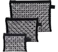 Winsyison 3pcs Heart Printed Mesh Bag with Zipper, 3 Sizes Black Nylon Mesh Cosmetic Bags, Portable Travel Makeup Organizer Storage Pouches for Cosmetic Lipstick Keys Headphones