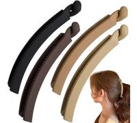 Winsyison 4pcs Banana Hair Clips, Non-Slip Large Hairstyle Claws for Women, Vintage 90s Double Combs Hairpin Accessories for Thick Thin Fine Curly Straight Long Hair- Brown & Coffee & Black & Khaki