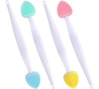 Winsyison 4pcs Silicone Lip Scrub Brush, Double-Sided Lip Exfoliator Brush for Dark Lips, Heart Shape Lip Scrubber Tool for Removing Dead Skin- Pink & Blue & Yellow & Green
