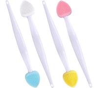 Winsyison 4pcs Silicone Lip Scrub Brush, Double-Sided Lip Exfoliator Brush for Dark Lips, Heart Shape Lip Scrubber Tool for Removing Dead Skin- Pink & Blue & Yellow & White
