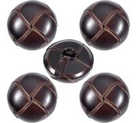 Winsyison 5pcs Genuine Leather Buttons for Clothes, 18mm Vintage Football Pattern Button with Shank, Round Decorative Fasteners Sewing Supplies for Coats Sweaters Dress Shoes DIY Crafts- Brown