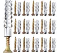 Winsyison 80pcs M6 Tree Shaped Expansion Anchor with Screws, 0.24''×1.19'' Steel Hollow Wall Anchors Kits, Loose Hinge Hole Repair Tools for Drywall Concrete Brick Plaster Wall- Silver & Gold