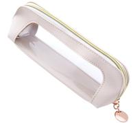 Winsyison Mini Clear Zipper Makeup Bag, Portable PVC Leather Cosmetic Bags Case for Women, Small Waterproof Pouch Organizer for Makeup Brushes Storage Office Home Travel -White