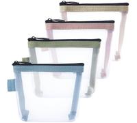 Winsyison 4pcs Mini Mesh Bag with Zipper, Clear Nylon Mesh Pouches, Portable Travel Makeup Organizer Bags for Cosmetic Lipstick Keys Headphones- Blue & Pink & Green & Yellow, Blue & Pink & Green