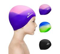 Winsyne 3 Pack Kids Swimming Cap for Boys Girls, Unisex Silicone Swimming Hat for 3-15 Toddler Children Teen, Waterproof Bathing Swim Cap for Short/Long Hair to Keep Hair Dry-Multicolor-02