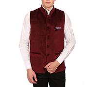 WINTAGE Men's Velvet Grandad Collar Festive Maroon Nehru Jacket Vest Waistcoat