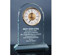 WinTaim Best Boss Ever Gifts for Women Men, For Bosses, Elegant Glass Table Clock Appreciation Retirement Gift For Female Male Boss, Boss's Day Gift Idea For Office Home Decorations