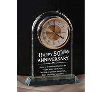 WinTaim Timeless Anniversary Clock - Perfect 50th Wedding for Parents, Couples, Women & Men - Unique Golden Ideas for Husband & Wife - Elegant Alarm Clock