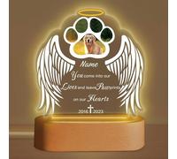 Wintarn Personalised Pet Memorial LED Night Light, Photo Frame with Wooden Base, Custom Dog Remembrance Gift with Name and Dates