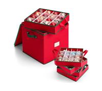 Wintem Christmas Baubles Storage Box in Oxford Fabric Foldable 32 x 32 x 32 cm with 4 Modular Compartments for 64 Decorations, Dust Protection and Easy to Store Under Bed or in the Wardrobe