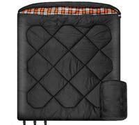 Winter 0 Degree Double Sleeping Bag, Double Wide Queen Size 2 Person Sleeping Bag With 100% Cotton Flannel Lining, Warm And Waterproof For Camping, Fishing or Hunting in Cold Weather (Black/Orange)