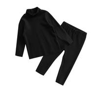 Winter 2 Sets Thermal Underwear for Boys Girls Long Warm Fleece Lined Athletic Base Layer Tops Bottom Pants Pajamas Fall and Winter Mid Kneck Thermal Underwear Set (Black, 18-24 Months)